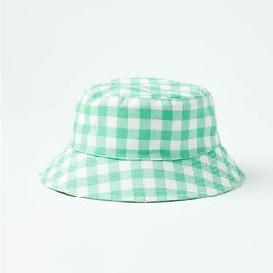 NWT Loft Gingham Bucket Hat in Cove Green